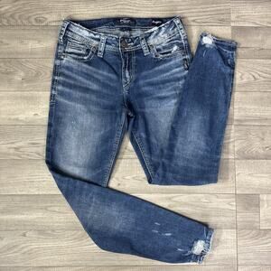 Silver Jeans Suki Mid Rise Super Skinny Distressed Jeans Medium Wash sz 27